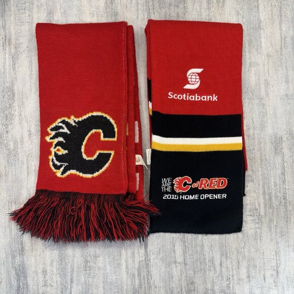 2 CALGARY FLAMES Scarfs One Reversable- Old Time Hockey NHL Forever Collectables - Picture 1 of 6
